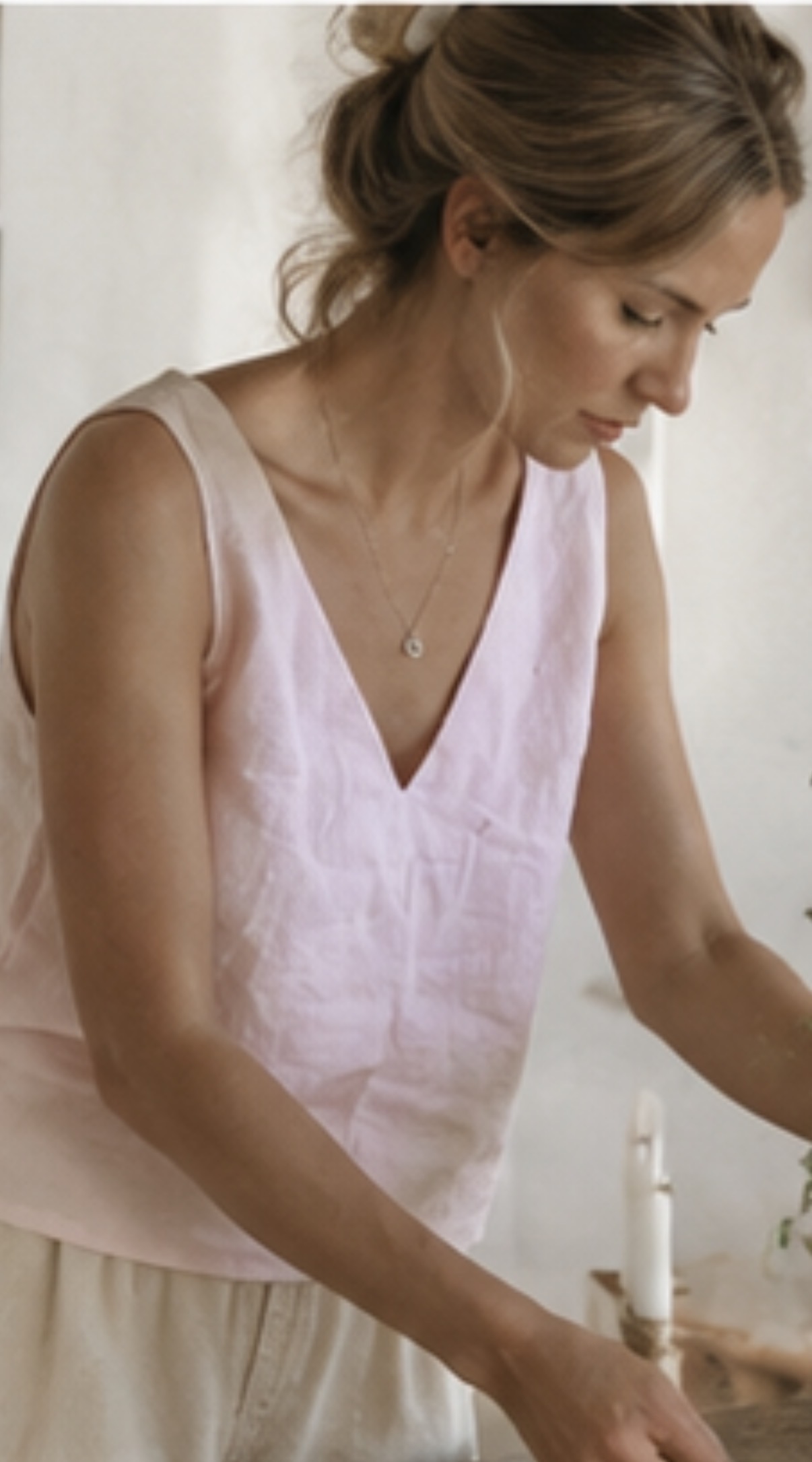 100% linen top V neck cut Blush Pink