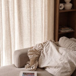 Flax beige 100% Linen Pillowcase with one sided ruffle